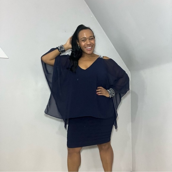 Vintage blue cocktail dress embellished midi formal gown evening wear new years - Picture 7 of 16